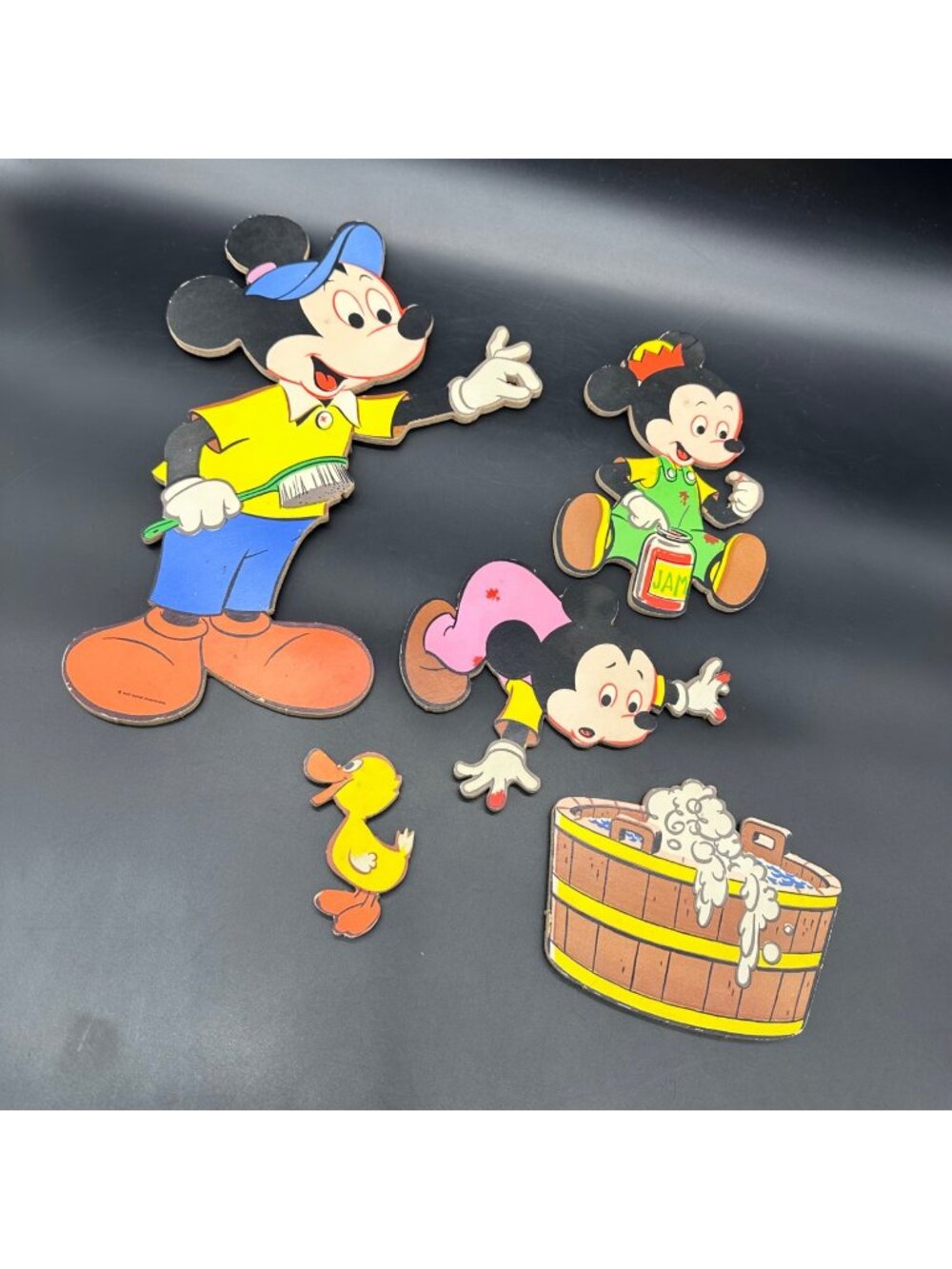Vintage Mickey Mouse Bath Time Wall Hangings Walt Disney Productions Kids Bathro